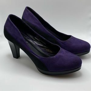 Purple & Black Suede Heeled Shoes, 10W, New